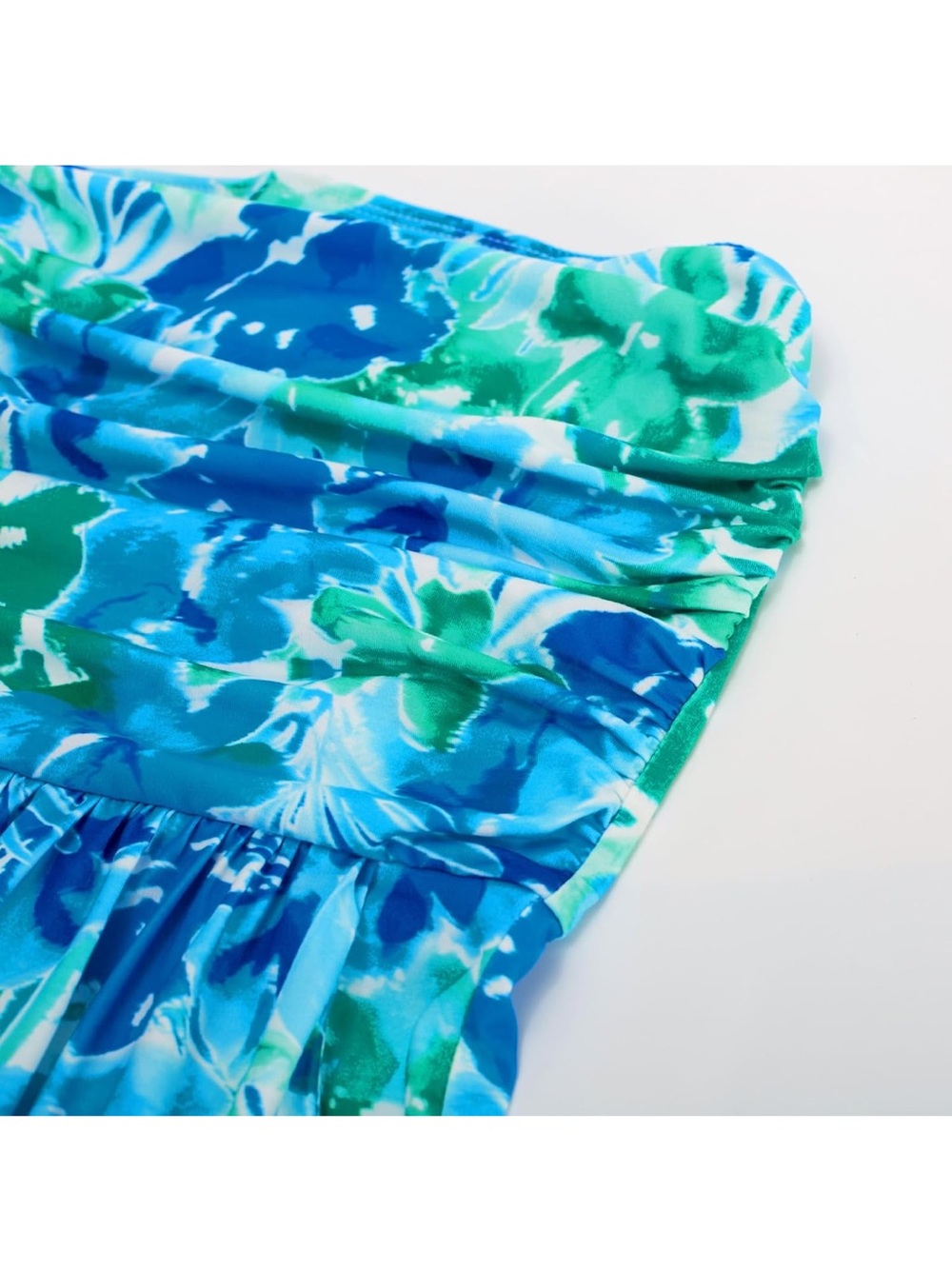 Grace Karin Strapless Blue & Green Floral Maxi Dress Size Small - Picture 3 of 6
